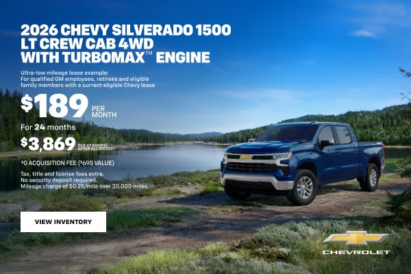 2026 Chevy Silverado 1500 Crew Cab LT 4WD with TurboMax Engine. Ultra-low mileage lease example f...
